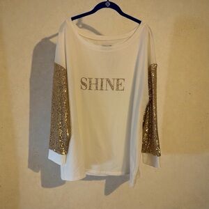 Lane Bryant White Top with Gold Sequin Sleeves NWT
